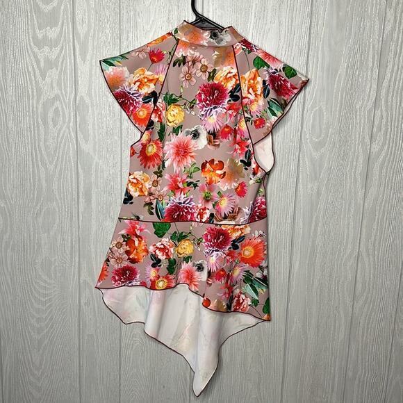 Zara Asian Inspired Floral Cap Sleeve Blouse Size XS New with Tags - Picture 3 of 3